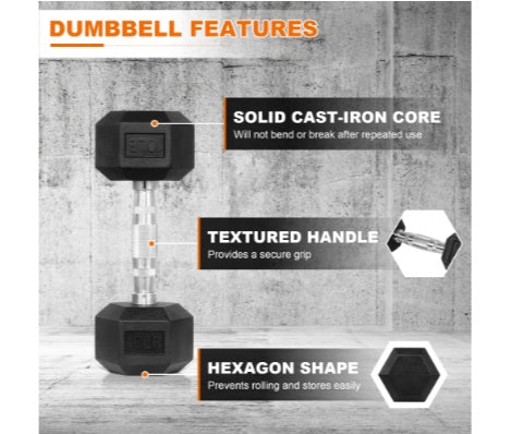 A Set Of Hexagonal Rubber-coated Dumbbells - Non-slip Grips