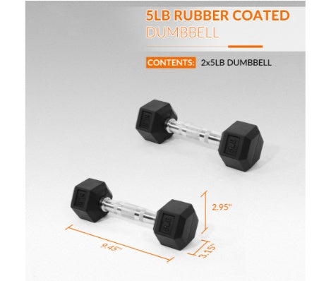 A Set Of Hexagonal Rubber-coated Dumbbells - Non-slip Grips
